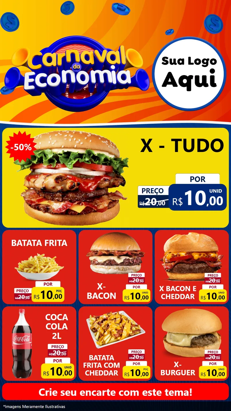Modelo de Rede Social para Stories com o tema Carnaval da Economia para Hamburgueria