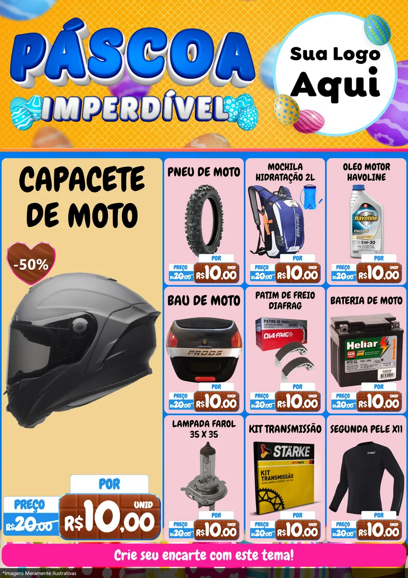 Modelo de Encarte para Encarte A4 Vertical com o tema Páscoa Imperdível para Moto peças