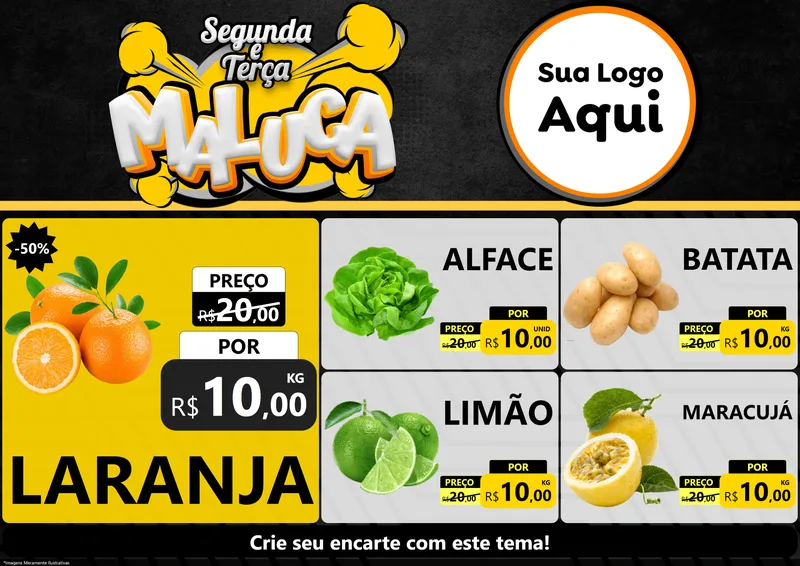 Modelo de Encarte para Encarte A4 Horizontal com o tema Segunda e Terça Maluca para Hortifrúti