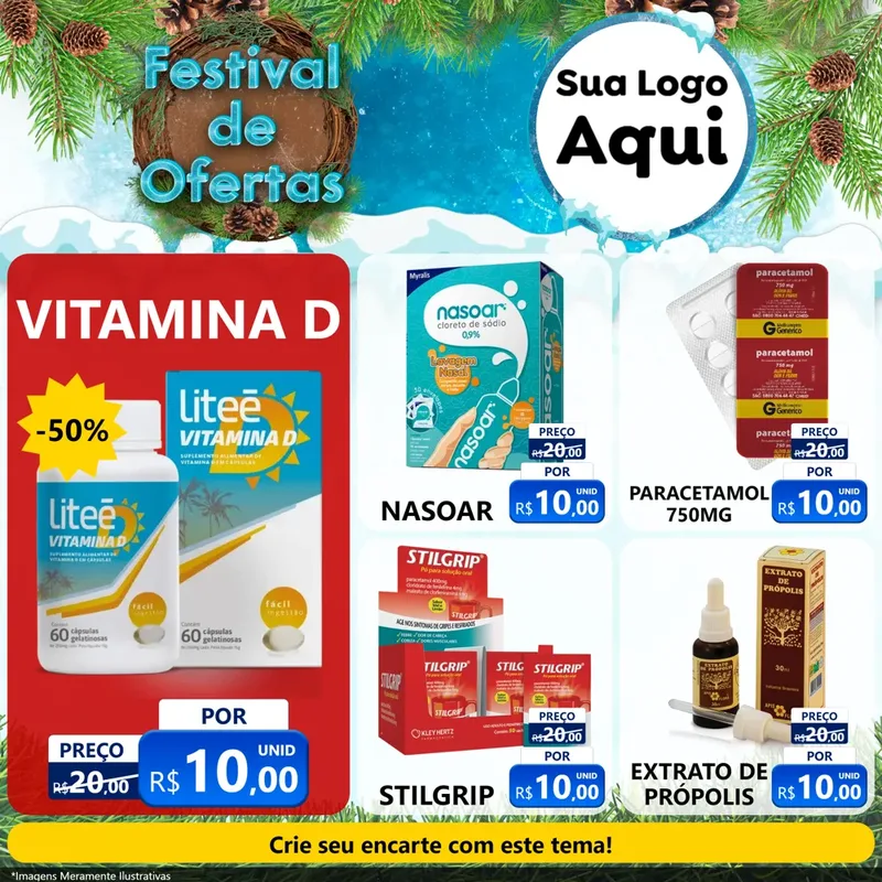 Modelo de Rede Social para Feed Facebook com o tema Festival de Ofertas - Inverno para Farmácia