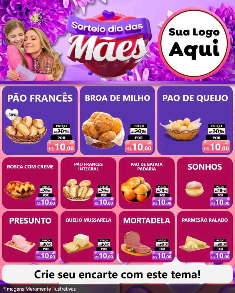Modelo de Rede Social para Feed Instagram com o tema Sorteio Dia das Mães para Padaria