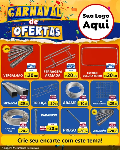 Modelo de Rede Social para Feed Instagram com o tema Carnaval de Ofertas para Ferragens