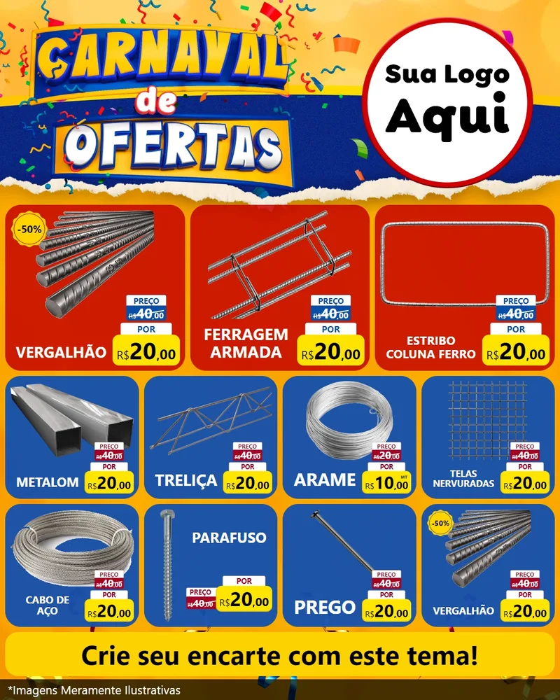 Modelo de Rede Social para Feed Instagram com o tema Carnaval de Ofertas para Ferragens