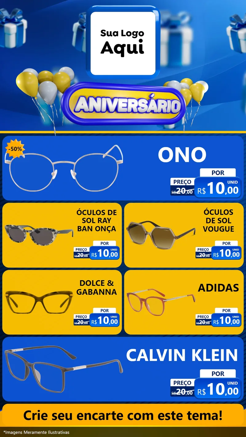 Modelo de TV para TV Vertical com o tema Aniversário para Óticas