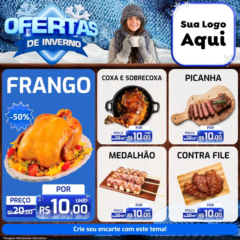 Modelo de Rede Social para Feed Facebook com o tema Ofertas de Inverno para Assados