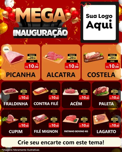 Modelo de Rede Social para Feed Instagram com o tema Mega Inauguração para Açougue