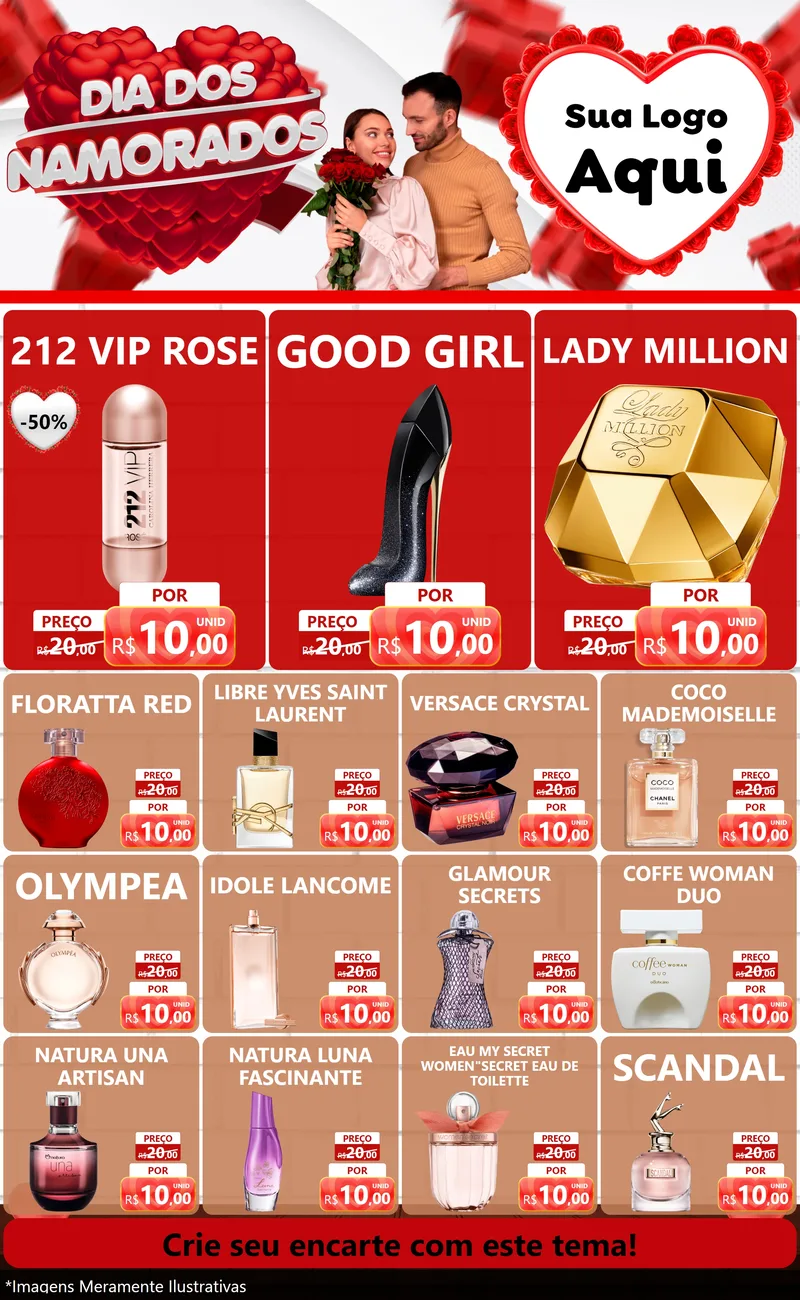 Modelo de Encarte para Encarte Grande com o tema Dia dos Namorados para Perfumes