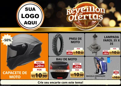 Modelo de Encarte para Encarte A4 Horizontal com o tema Réveillon de Ofertas para Moto peças
