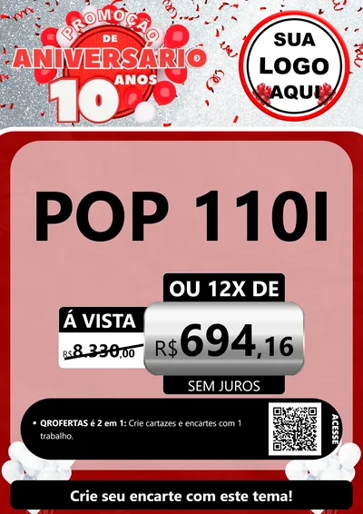 Modelo de Cartaz para Cartaz A4 Vertical com o tema Promoção de Aniversário - 10 Anos para Concessionaria de Motos