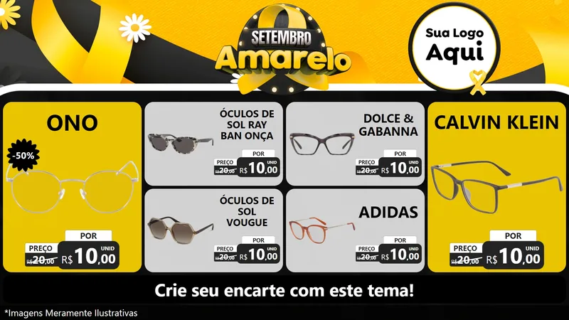 Modelo de TV para TV Horizontal com o tema Setembro Amarelo para Óticas