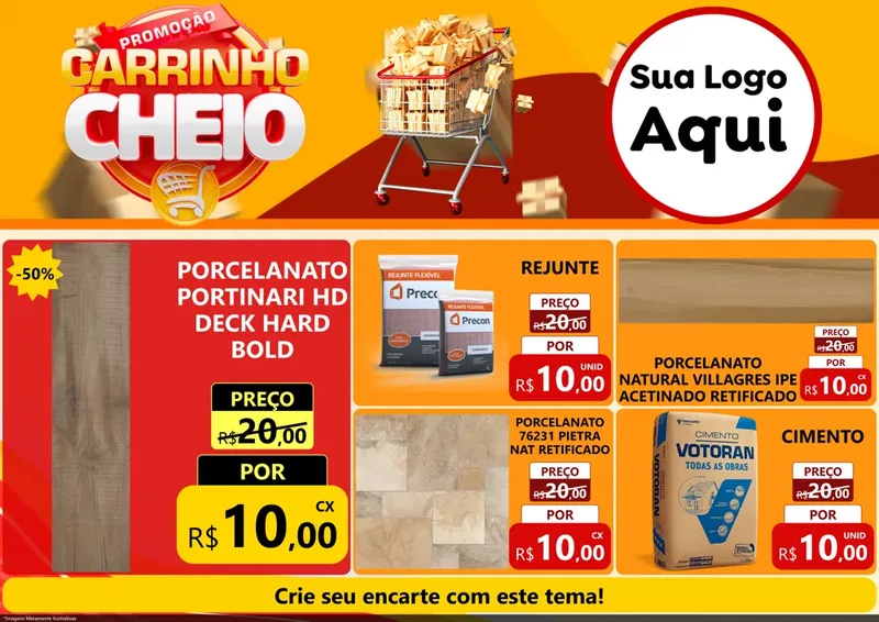 Modelo de Encarte para Encarte A4 Horizontal com o tema Promoção carrinho cheio para Pisos e revestimentos