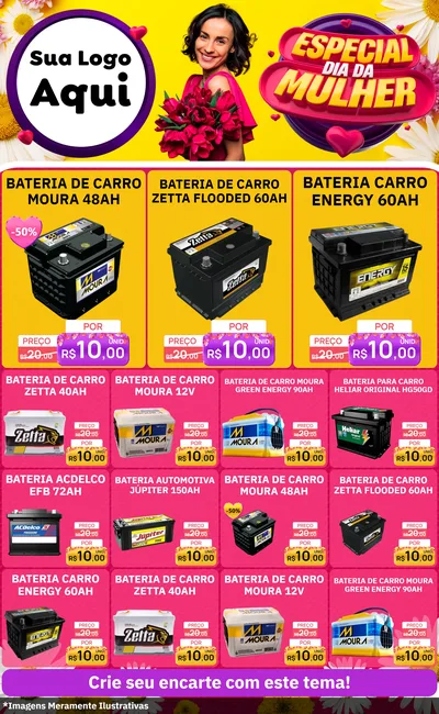 Modelo de Encarte para Encarte Grande com o tema Especial Dia da Mulher para Baterias Elétricas