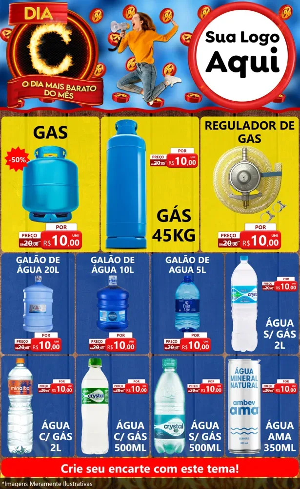 Modelo de Encarte para Encarte Grande com o tema Dia C - O Dia Mais Barato Do Mês para Água e gás
