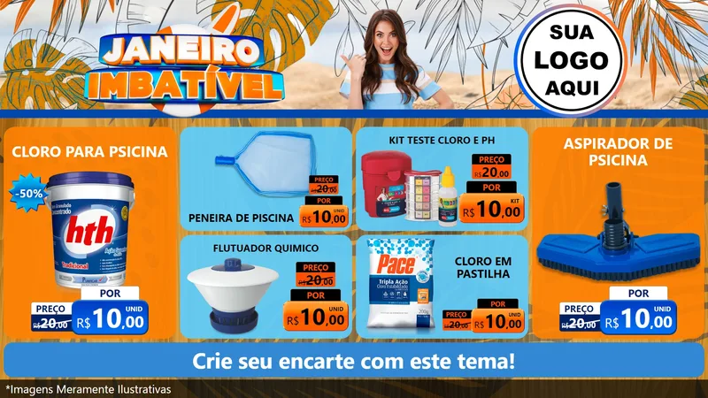 Modelo de TV para TV Horizontal com o tema Janeiro Imbatível para Produtos para Piscina
