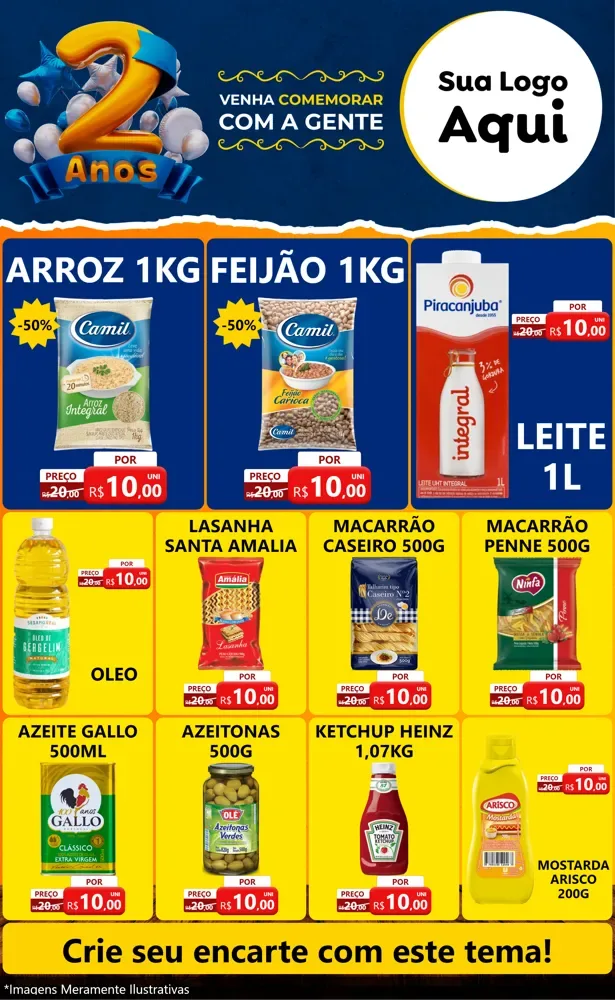 Modelo de Encarte para Encarte Grande com o tema Aniversário de 2 anos para Supermercado