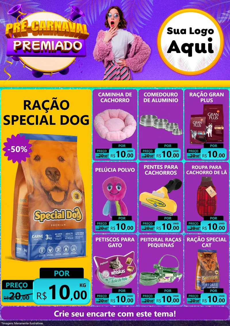 Modelo de Encarte para Encarte A4 Vertical com o tema Pré-Carnaval Premiado para Pet Shop