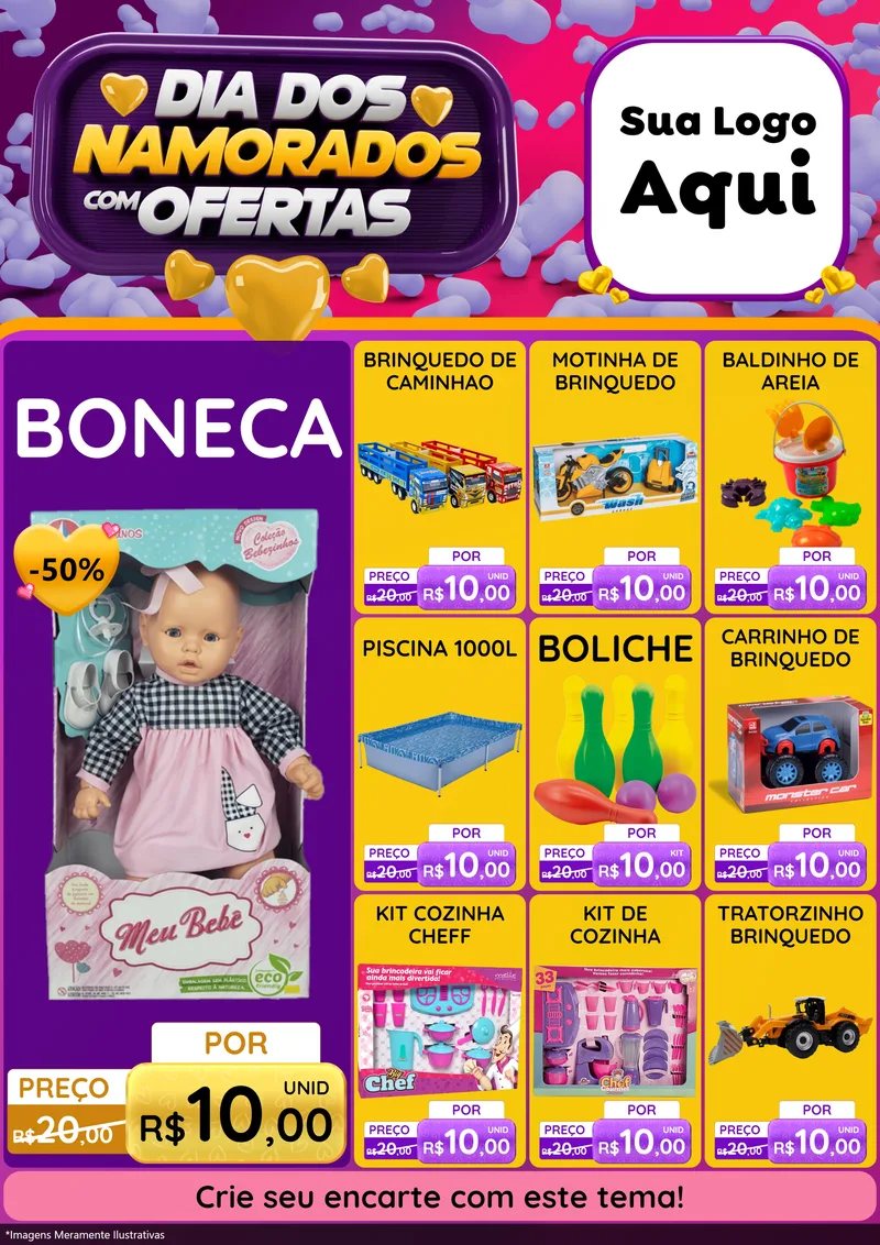 Modelo de Encarte para Encarte A4 Vertical com o tema Dia Dos Namorados Com Ofertas para Brinquedos