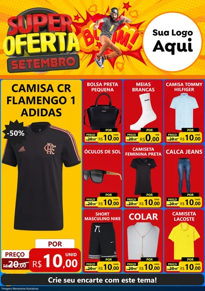 Modelo de Encarte para Encarte A4 Vertical com o tema Super Oferta Setembro para Roupas e acessórios