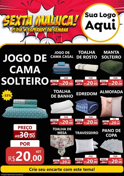 Modelo de Encarte para Encarte A4 Vertical com o tema Sexta Maluca! para Cama, Mesa e Banho