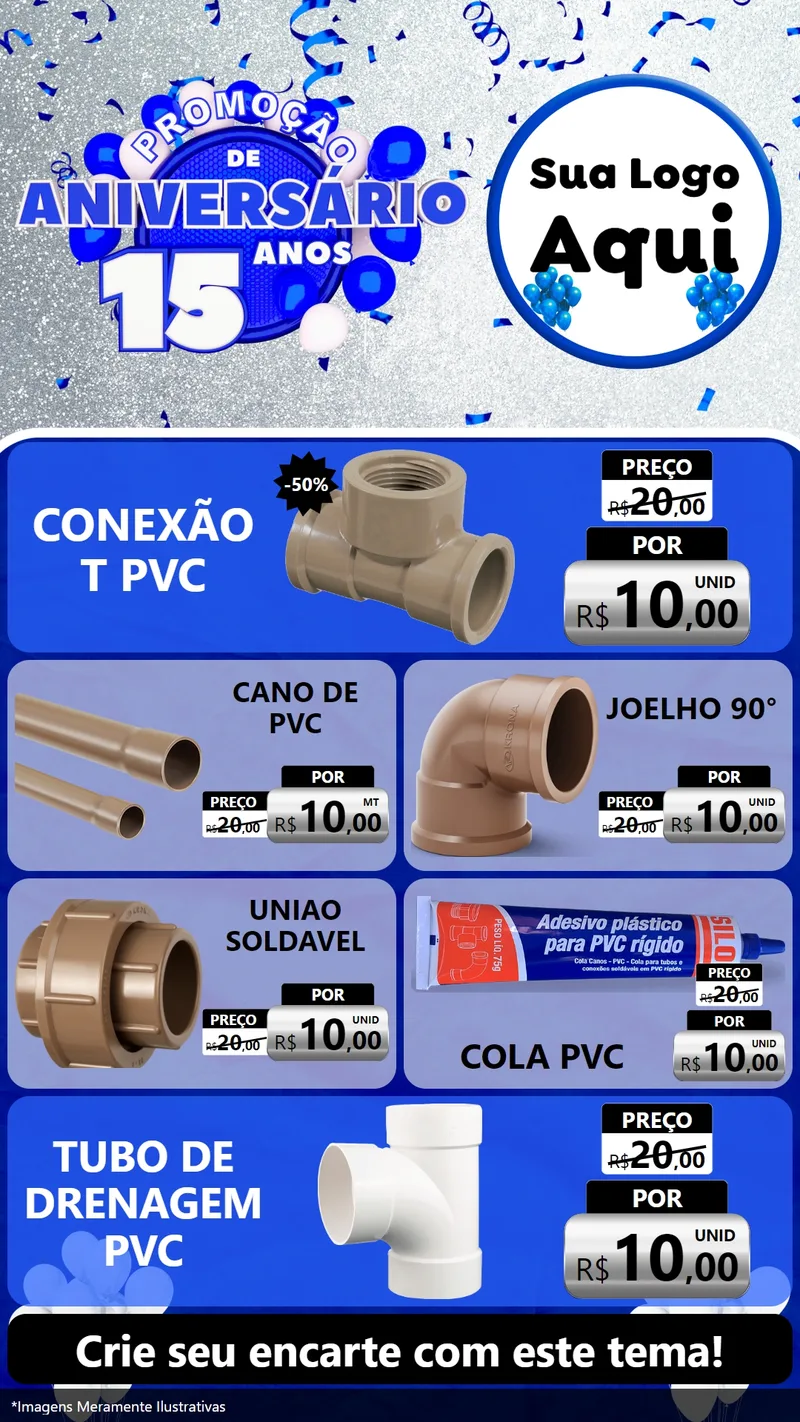 Modelo de TV para TV Vertical com o tema Promoção de Aniversário - 15 Anos para Tubos e conexões