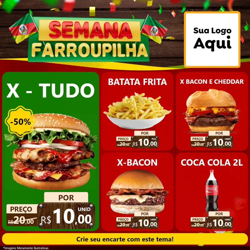 Modelo de Rede Social para Feed Facebook com o tema Semana Farroupilha para Hamburgueria