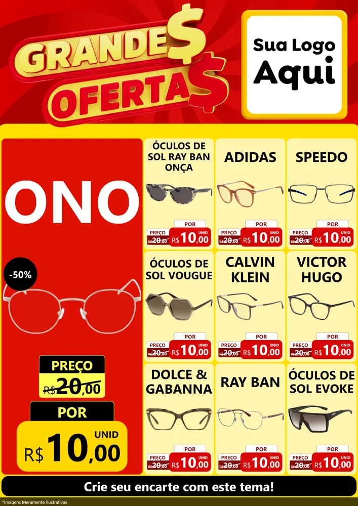 Modelo de Encarte para Encarte A4 Vertical com o tema Grandes Ofertas para Óticas