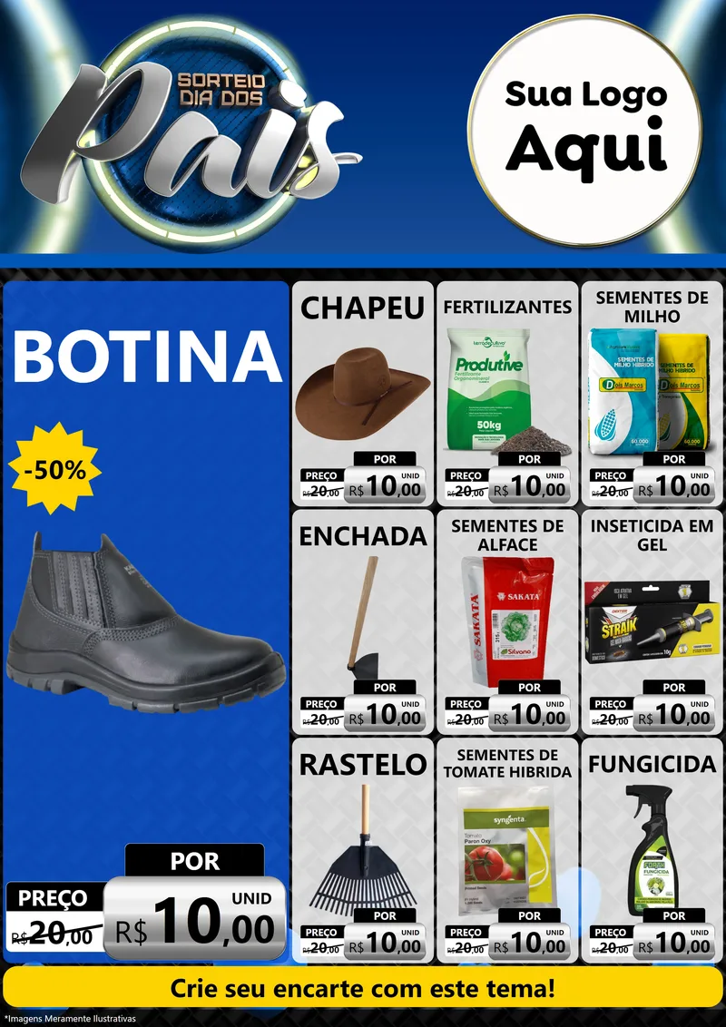 Modelo de Encarte para Encarte A4 Vertical com o tema Sorteio Dia Dos Pais para Agropecuária
