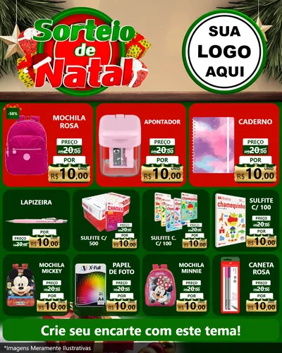 Modelo de Rede Social para Feed Instagram com o tema Sorteio de Natal para Papelaria