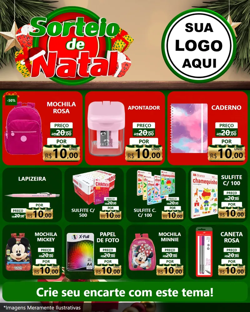 Modelo de Rede Social para Feed Instagram com o tema Sorteio de Natal para Papelaria