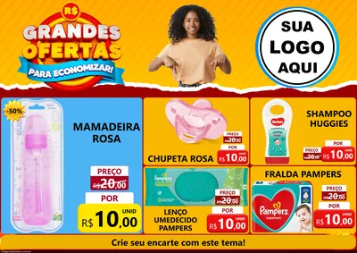 Modelo de Encarte para Encarte A4 Horizontal com o tema Grandes Ofertas Para Economizar! para Bebês