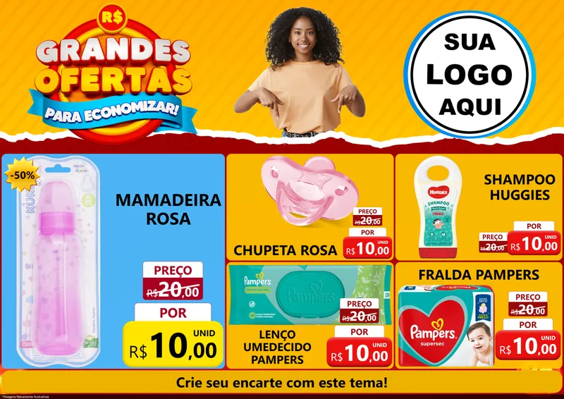 Modelo de Encarte para Encarte A4 Horizontal com o tema Grandes Ofertas Para Economizar! para Bebês