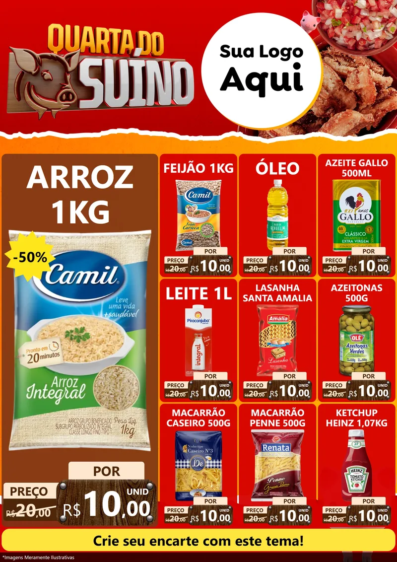 Modelo de Encarte para Encarte A4 Vertical com o tema Quarta do Suíno para Supermercado