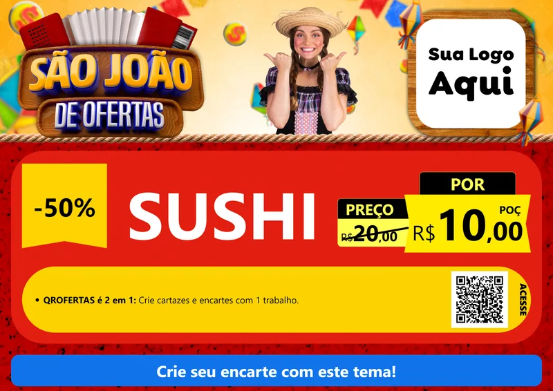 Modelo de Cartaz para Cartaz A4 Horizontal com o tema São João de Ofertas para Comida japonesa