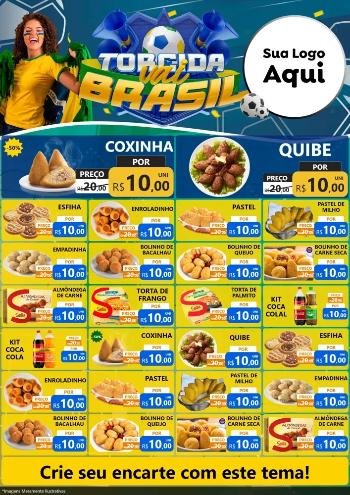 Modelo de Encarte para Encarte A4 Vertical com o tema Torcida Vai Brasil - Copa para Salgadaria