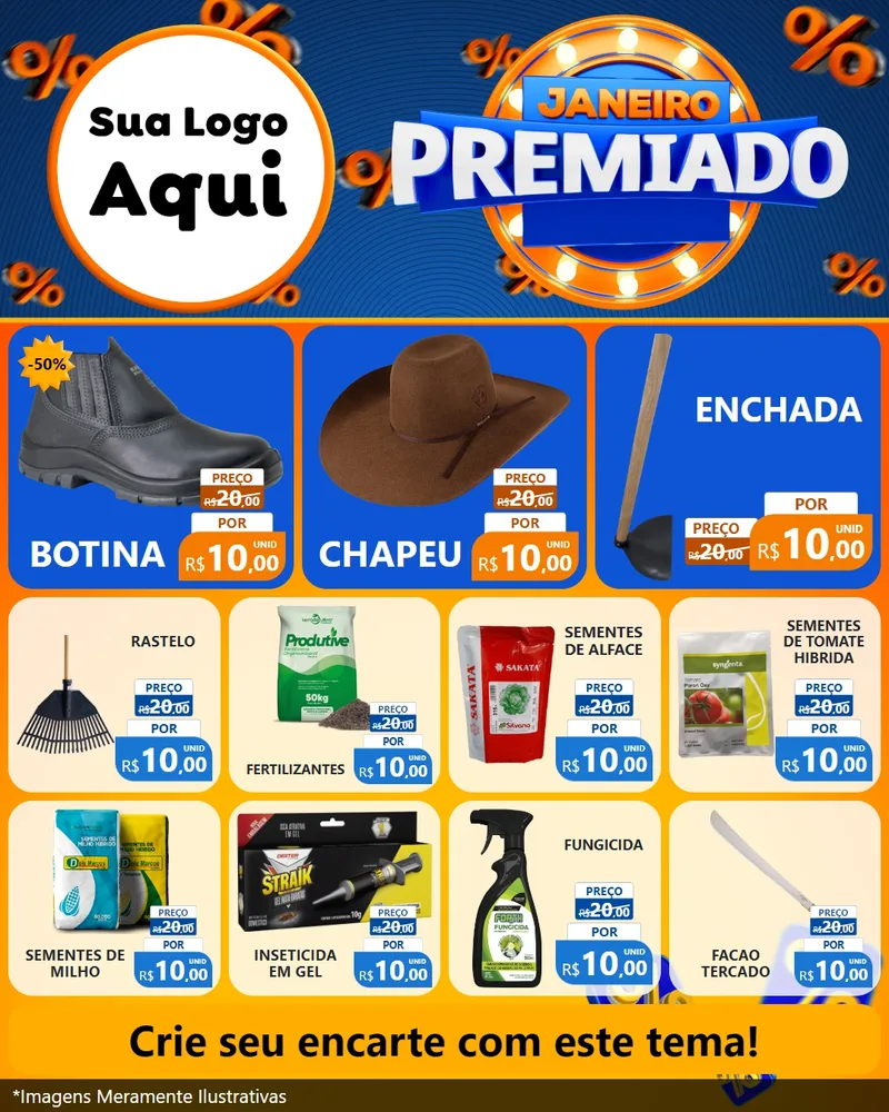 Modelo de Rede Social para Feed Instagram com o tema Janeiro Premiado para Agropecuária