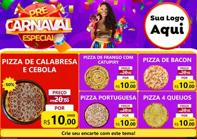 Modelo de Encarte para Encarte A4 Horizontal com o tema Pré-Carnaval Especial para Pizzaria
