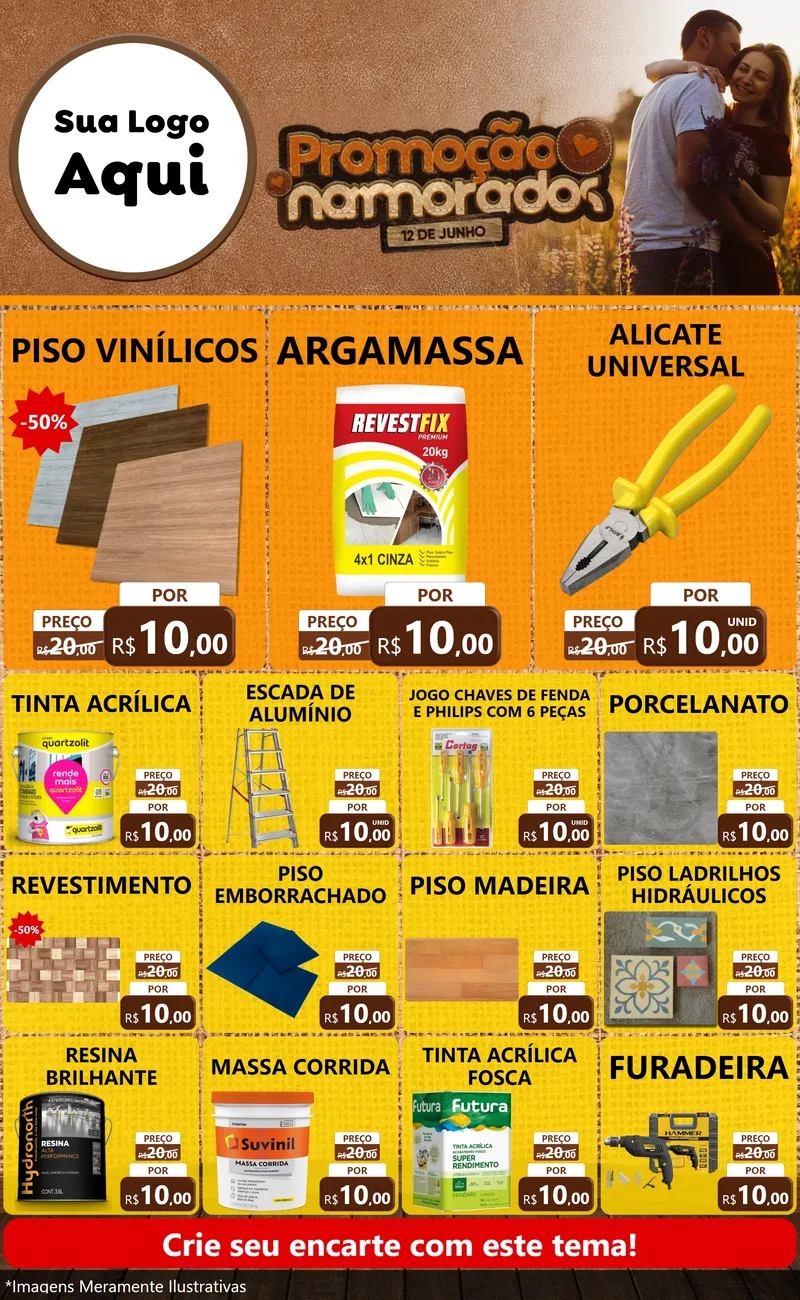 Modelo de Encarte para Encarte Grande com o tema Promoção Namorados para Material para Construção