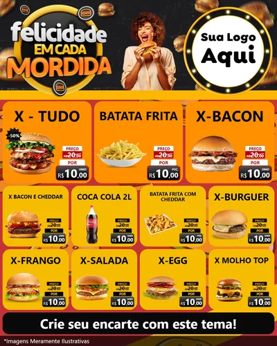 Modelo de Rede Social para Feed Instagram com o tema Felicidade Em Cada Mordida para Hamburgueria