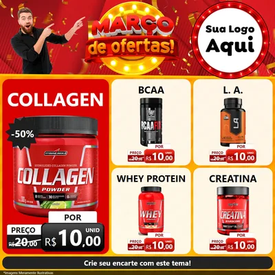 Modelo de Rede Social para Feed Facebook com o tema Março de Ofertas! para Suplementos alimentares