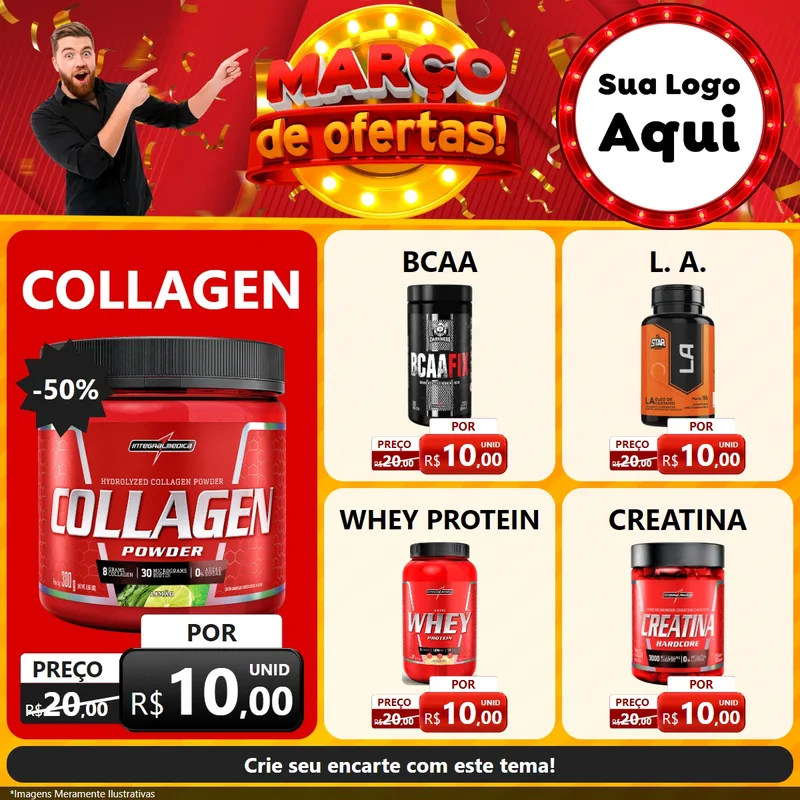 Modelo de Rede Social para Feed Facebook com o tema Março de Ofertas! para Suplementos alimentares