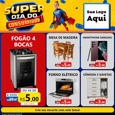 Modelo de Rede Social para Feed Facebook com o tema Super Dia do Consumidor para Móveis e Eletro