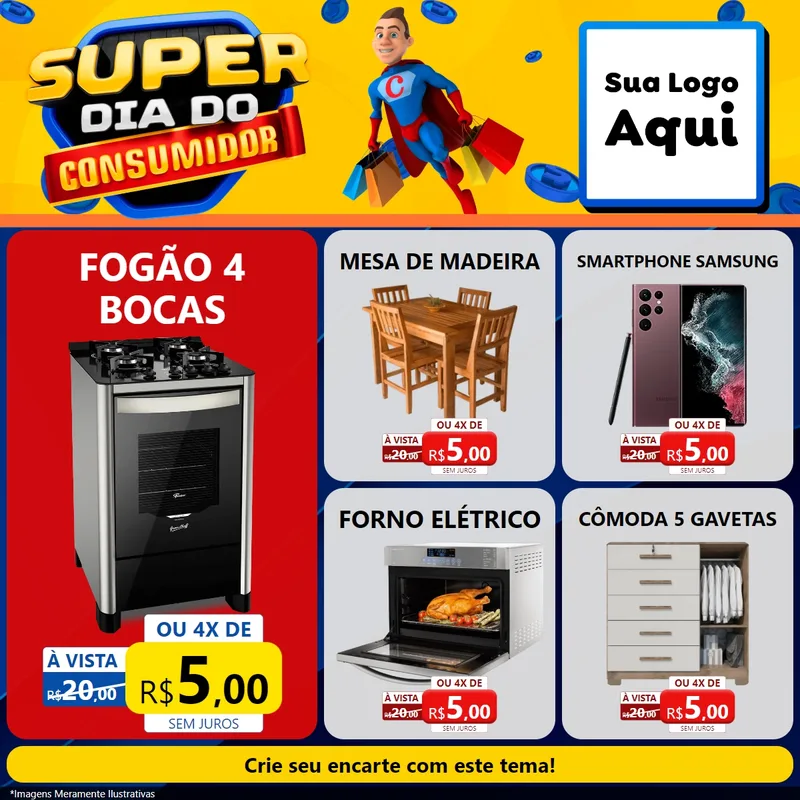 Modelo de Rede Social para Feed Facebook com o tema Super Dia do Consumidor para Móveis e Eletro