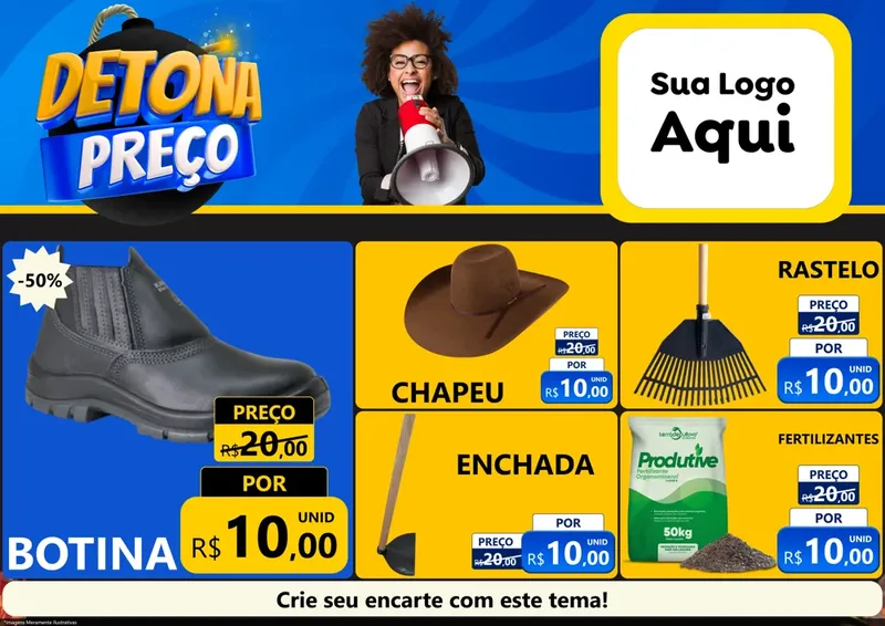 Modelo de Encarte para Encarte A4 Horizontal com o tema Detona Preços para Agropecuária