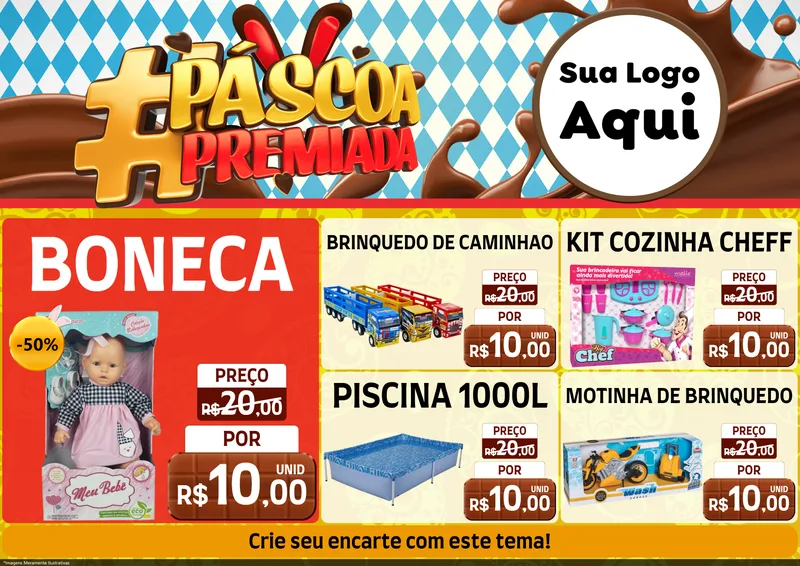 Modelo de Encarte para Encarte A4 Horizontal com o tema Páscoa Premiada para Brinquedos