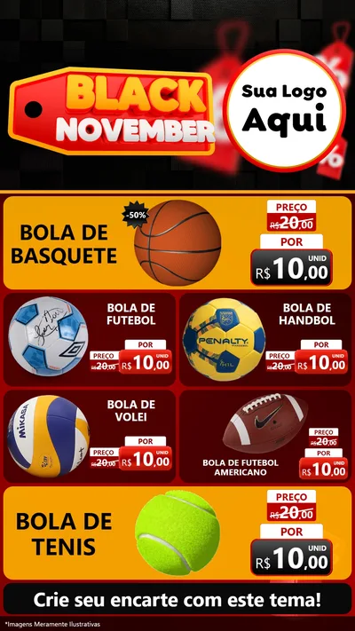 Modelo de TV para TV Vertical com o tema Black November para Artigos Esportivos
