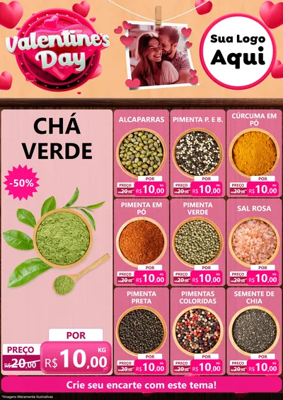 Modelo de Encarte para Encarte A4 Vertical com o tema Valentine's Day para Produtos Naturais