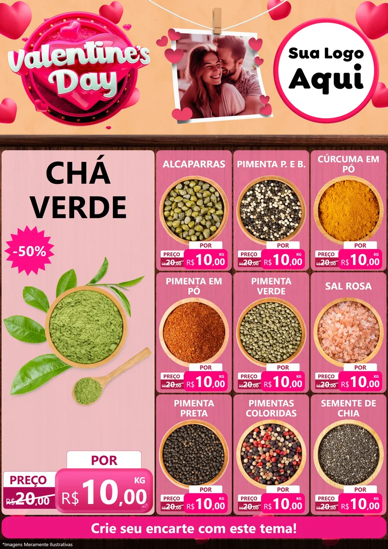 Modelo de Encarte para Encarte A4 Vertical com o tema Valentine's Day para Produtos Naturais