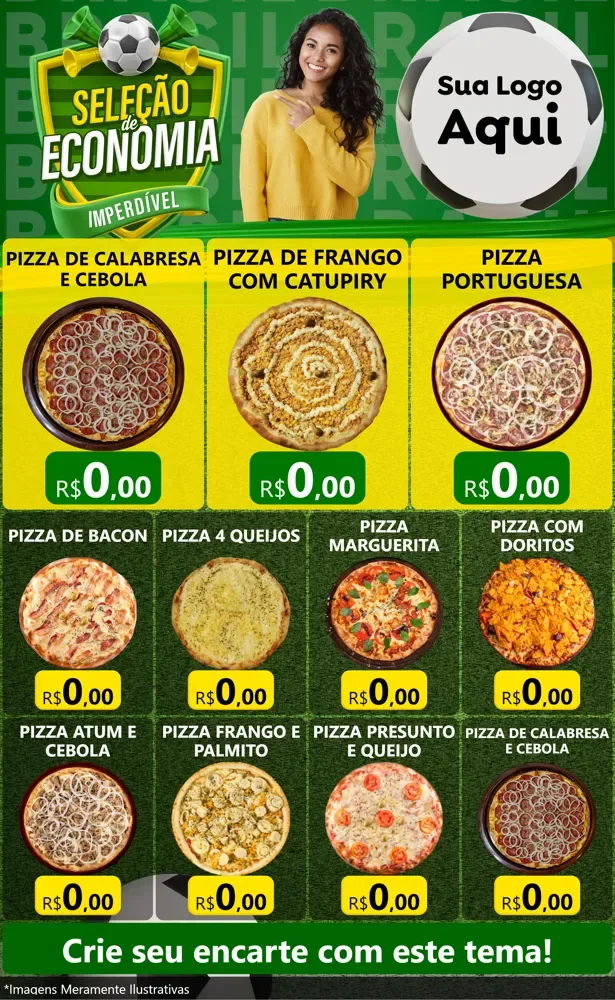 Modelo de Encarte para Encarte Grande com o tema Seleção de Economia - Copa para Pizzaria