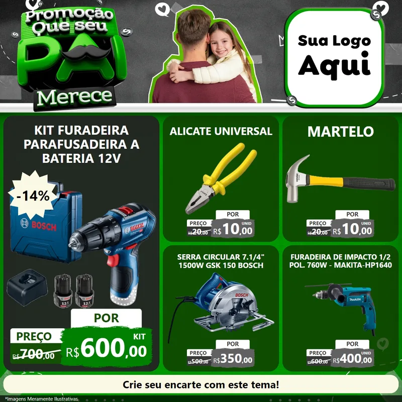 Modelo de Rede Social para Feed Facebook com o tema Promoção Que seu Pai Merece para Maquinas e Ferramentas