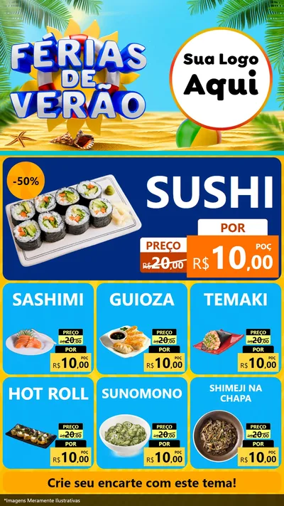 Modelo de Rede Social para Stories com o tema Férias de Verão para Comida japonesa
